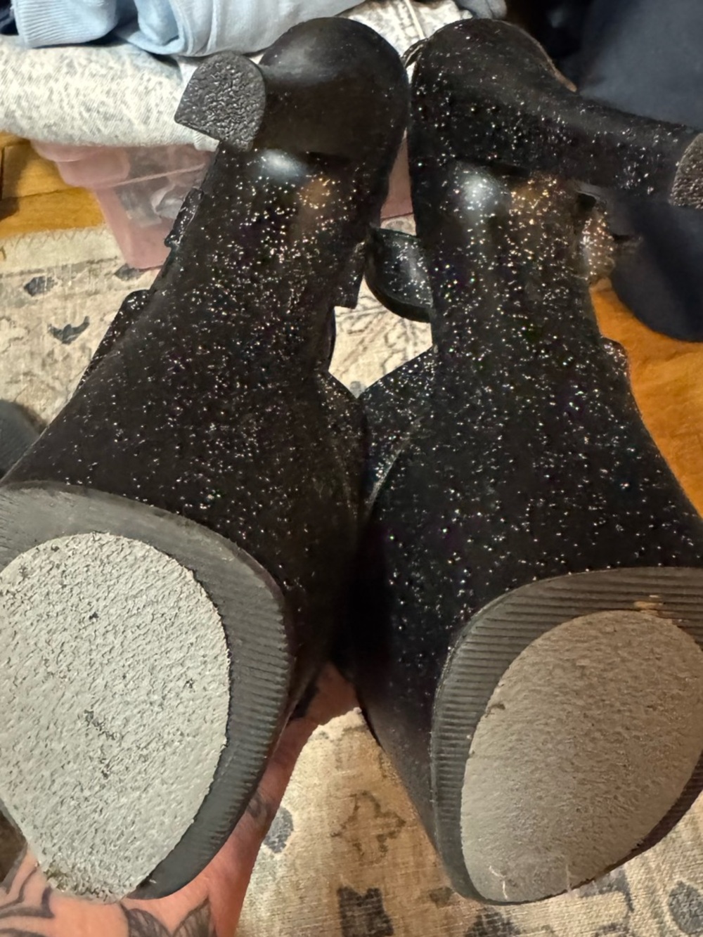Pleaser Black Glitter Platform Heel Sandals - Picture 4 of 4